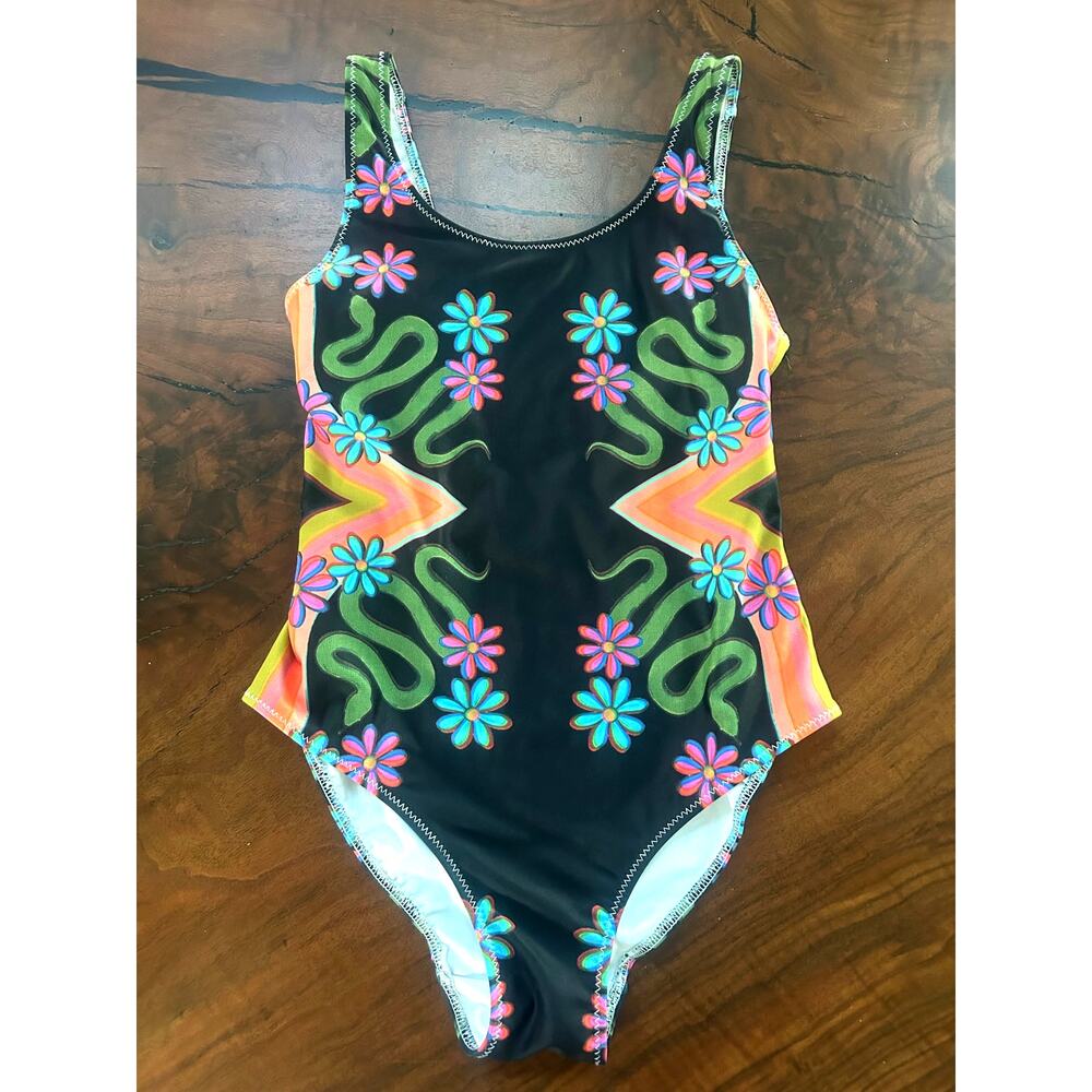 Women for Sheriff Psychedelic Floral Snake Graphic One-Piece Swimsuit Bodysuit S